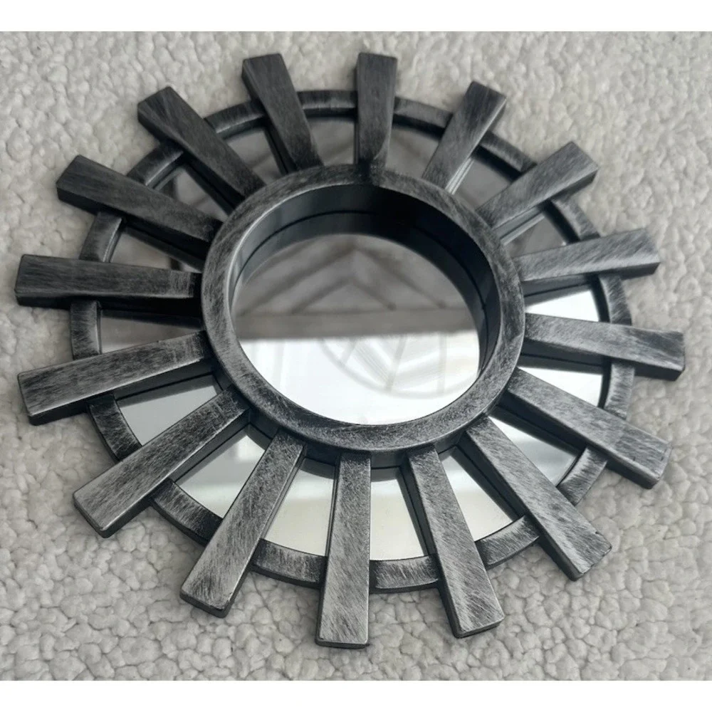 Set Of 3 Sunburst Framed Accent Wall Mirrors Brushed Silver & Black Decor Mirror